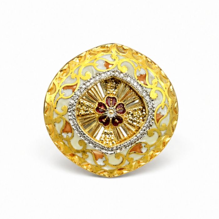 101 Women’s 22K Gold Ring - Royal Floral Enamel Statement Design (6.200 gm) - Image 1