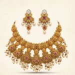 22K Gold Antique Necklace Set (70.790 gm) - Rajwada Pearl Heritage Design