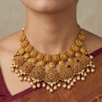 22K Gold Antique Necklace Set (70.790 gm) - Rajwada Pearl Heritage Design - Image 2