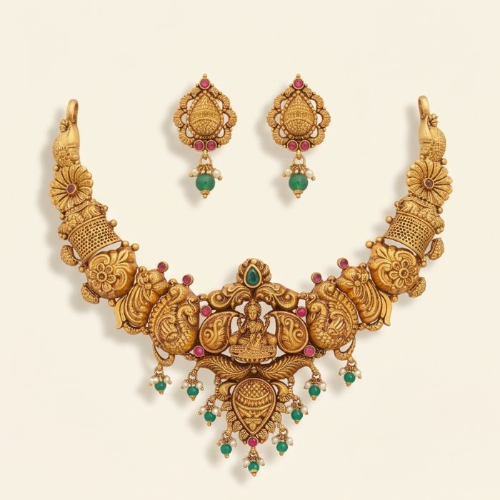 187 22K Gold Antique Necklace Set (30.040 gm) - Maharani Lakshmi Heritage Design - Image 1