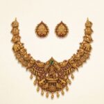 22K Gold Antique Necklace Set (35.990 gm) - Maharani Devi Temple Luxe Design