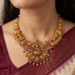 22K Gold Antique Necklace Set (35.990 gm) - Maharani Devi Temple Luxe Design - Image 2