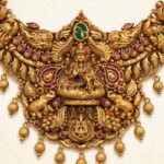 22K Gold Antique Necklace Set (35.990 gm) - Maharani Devi Temple Luxe Design - Image 4