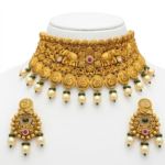 22K Gold Antique Temple Choker - Elephant Motif Heritage Necklace