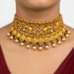 22K Gold Antique Temple Choker - Elephant Motif Heritage Necklace - Image 2