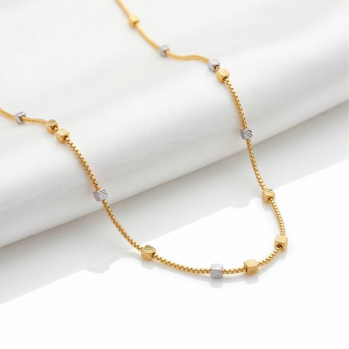 55 Women’s 22K Gold Chain - Minimal Beaded Dual Tone Design (6.880 gm) - Image 1