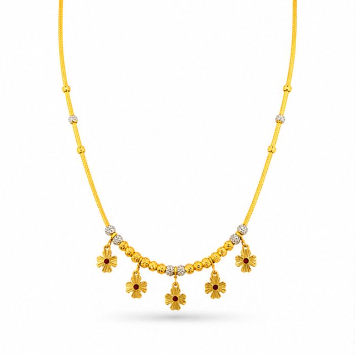 58 Women’s 22K Gold Chain - Floral Drop Design with Bead Detailing (9.800 gm) - Image 1
