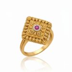 Women’s 22K Gold Ring - Royal Square Floral Design with Stone Accent (4.470 gm)