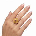 Women’s 22K Gold Ring - Royal Square Floral Design with Stone Accent (4.470 gm) - Image 2