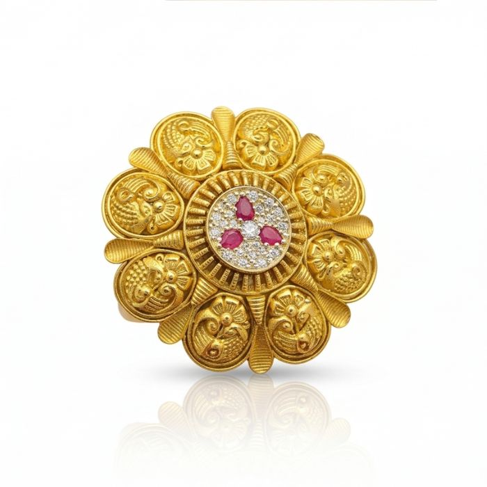 80 Women’s 22K Gold Ring - Grand Floral Statement Design with Stone Detailing (6.320 gm) - Image 1