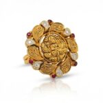 Women’s 22K Gold Ring - Temple Lakshmi Design with Stone Accents (7.440 gm)