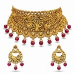 22K Gold Antique Peacock Choker - Regal Heritage Necklace