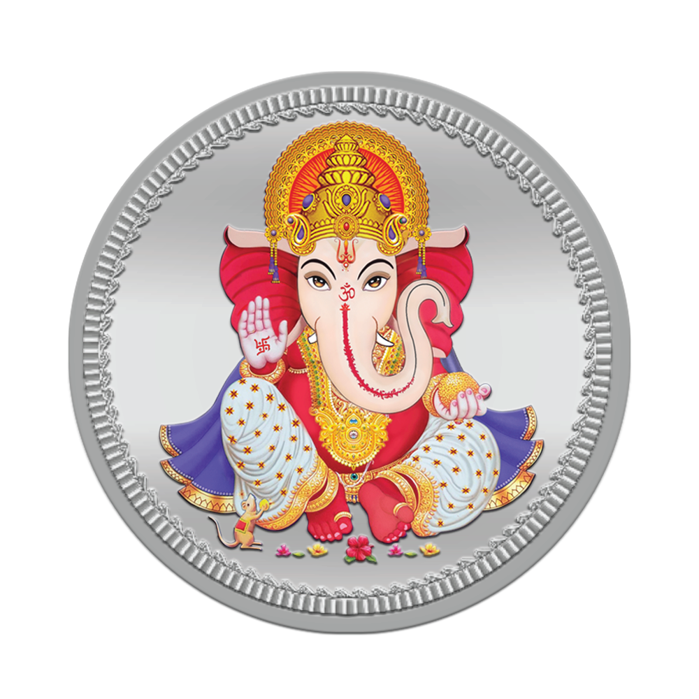 xfraf (999.9+) Purest 50g Ganesha Colored Silver Coin - Image 1